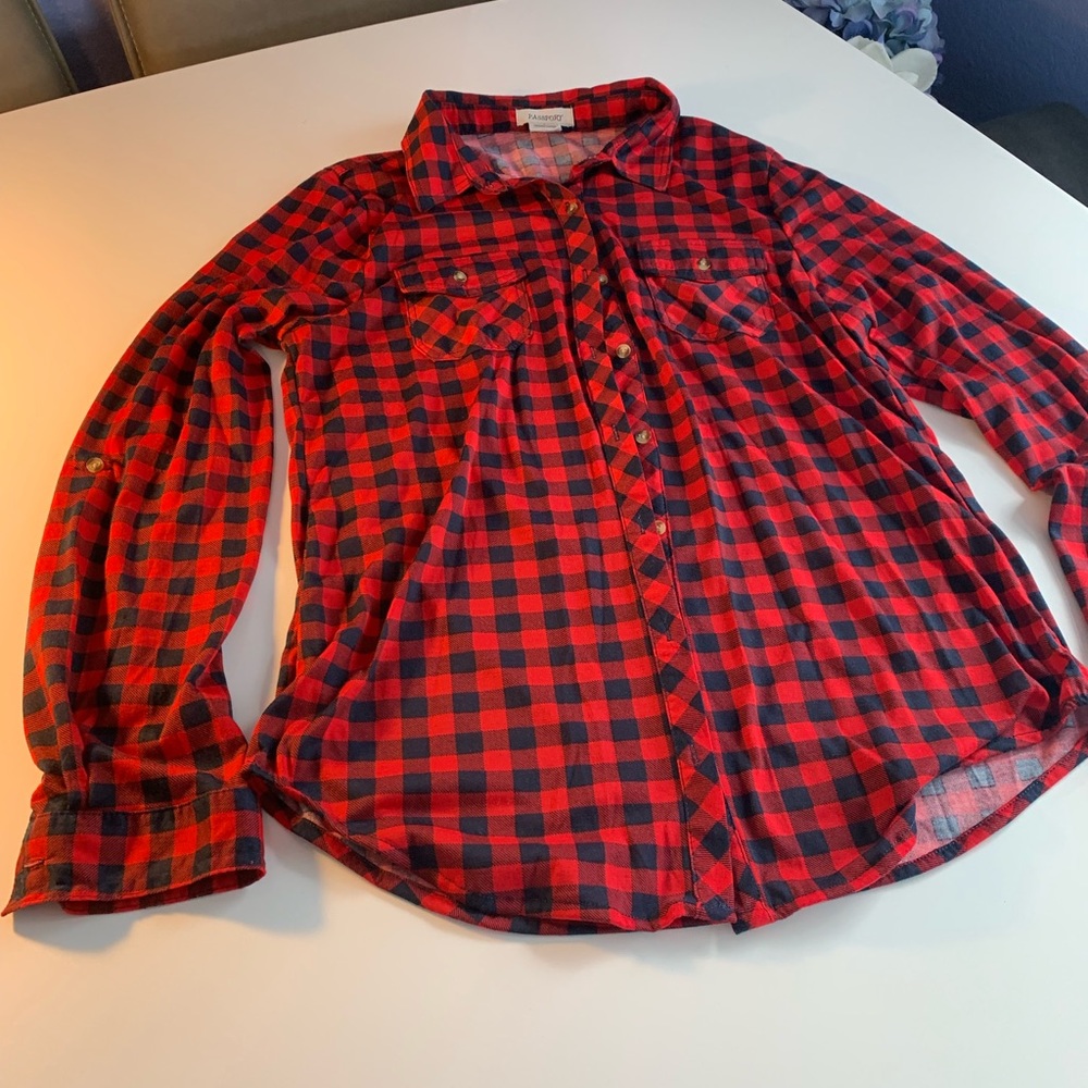Red and blue flannel button up